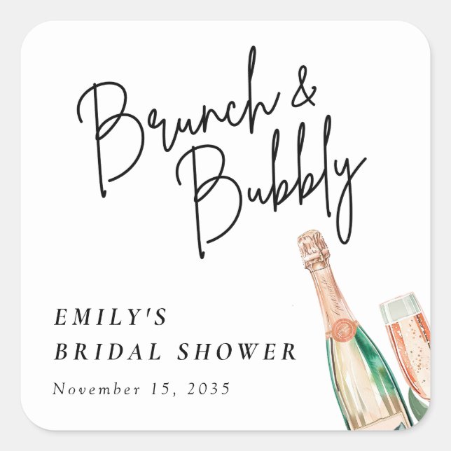 Brunch und Bubbly Elegantes Brautparty Quadratischer Aufkleber (Vorderseite)