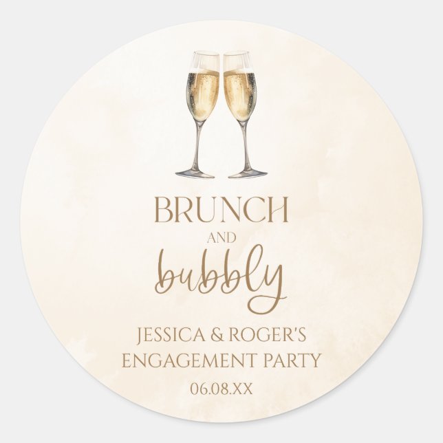 Brunch und Bubbly Engagement Party Brunch Gefallen Runder Aufkleber (Vorderseite)