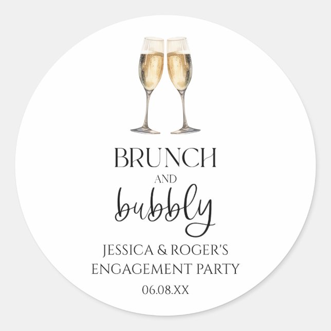 Brunch und Bubbly Engagement Party Brunch Gefallen Runder Aufkleber (Vorderseite)