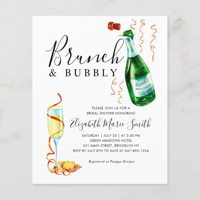 Brunch und Bubbly Flasche Bridal Dusche Einladung (Vorderseite)