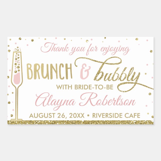 Brunch und Bubbly Flasche Wrapper, Imitat Glitzer Rechteckiger Aufkleber (Vorderseite)