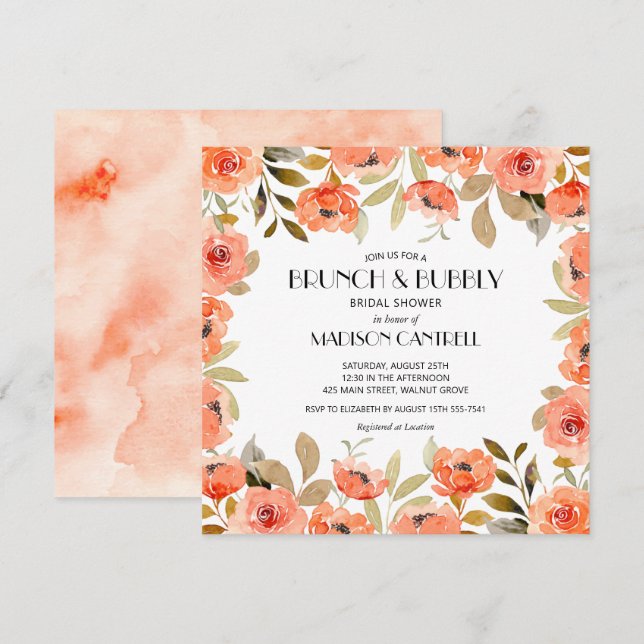 Brunch und Bubbly Floral Brautparty Einladung (Vorne/Hinten)