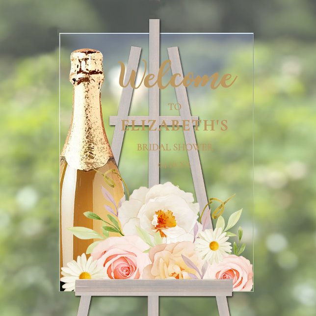 Brunch und Bubbly Floral Brautparty Willkommen Acrylschild (Brunch and bubbly watercolor floral bridal shower welcome acrylic sign)