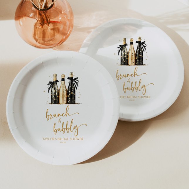 Brunch und Bubbly Gold Champagner Brautparty Pappteller (Von Creator hochgeladen)