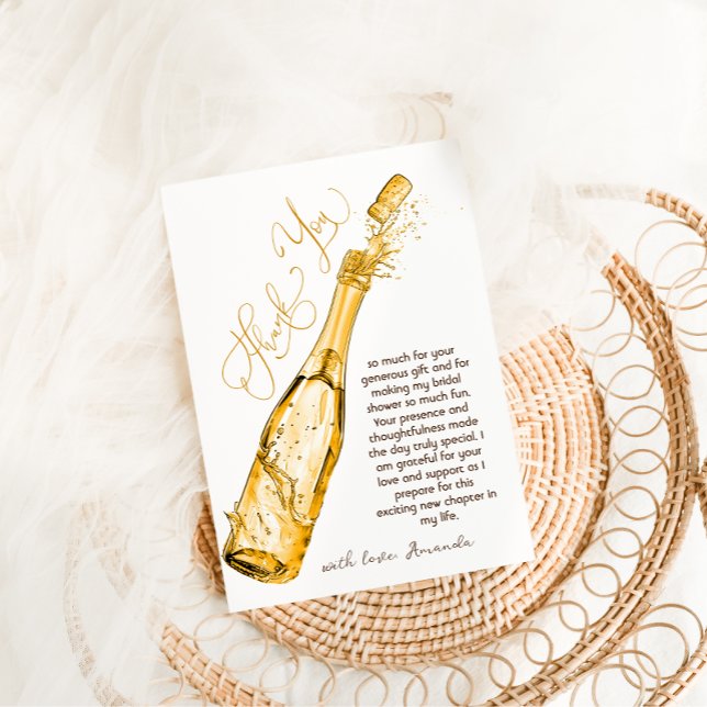 Brunch und Bubbly Gold Elegantes Brautparty Dankeskarte (Von Creator hochgeladen)