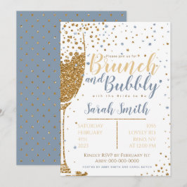 Brunch und Bubbly gold Glitzer_dusty blue Einladung
