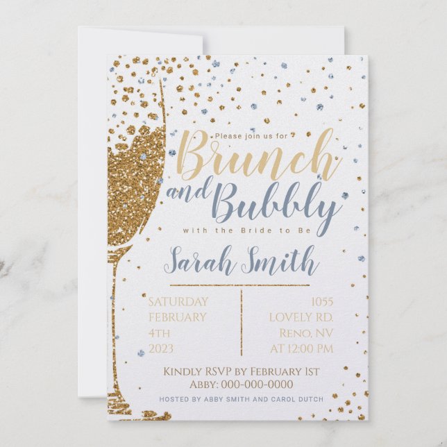 Brunch und Bubbly gold Glitzer_dusty blue_large Einladung (Vorderseite)