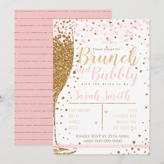 Brunch und Bubbly Gold Glitzer gestreift Rückgrat Einladung (Vorne/Hinten)