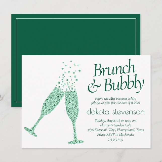 Brunch und Bubbly | Grüner Sekt zum Augenfang Einladung (Vorne/Hinten)