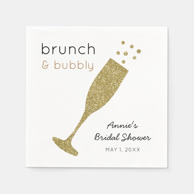 Brunch und Bubbly Imitats Gold Glitzer Drink Napki Serviette (Vorderseite)