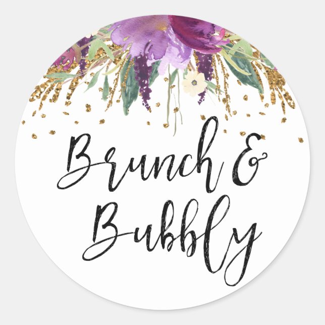 Brunch und Bubbly Lila Amethyst Brautparty Runder Aufkleber (Vorderseite)