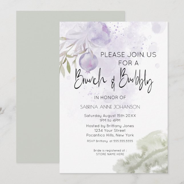 Brunch und Bubbly Lilac Lila Rose Einladung (Vorne/Hinten)