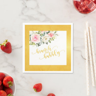 Brunch und Bubbly Napkin - Gold Text Gold Border Serviette