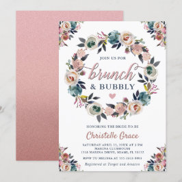Brunch und Bubbly Navy Dusty Pink Brautparty Einladung