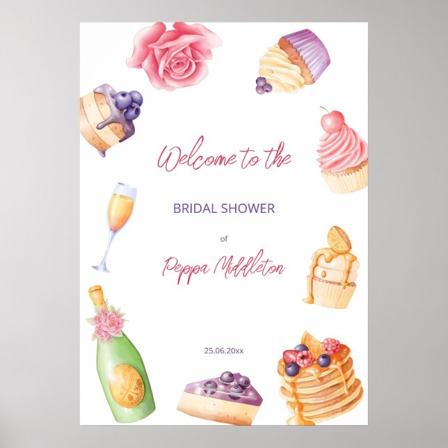 Brunch und Bubbly Patisserie Brautparty Poster (Vorne)