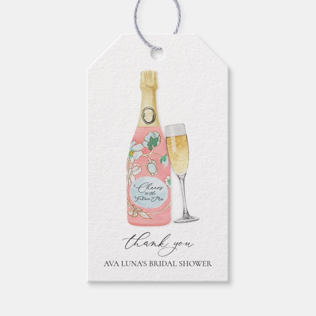 Brunch und Bubbly Pink Brautparty Gefallen Geschenkanhänger (Vorderseite)