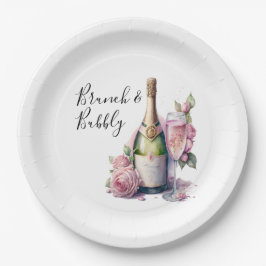 Brunch und Bubbly Pink Brautparty Pappteller