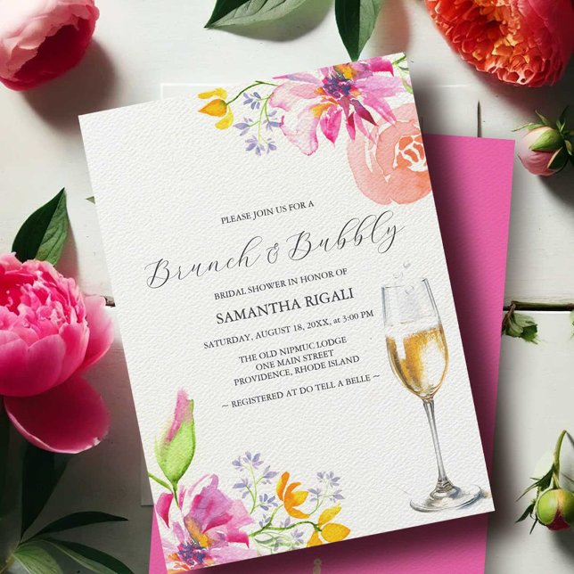Brunch und Bubbly Pink Bridal Dusche Einladungen (pink bridal shower invitations brunch and bubbly by small business owner do tell a belle)