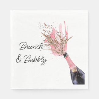 Brunch und Bubbly Pink Champagner Brautparty Serviette