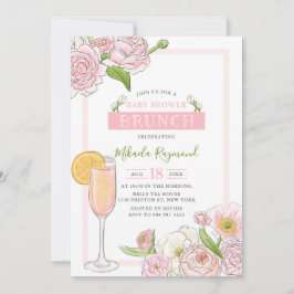 Brunch und Bubbly | Pink Floral Baby Duschbrunch Einladung