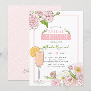 Brunch und Bubbly   Pink Floral Bridal Brunch Einladung