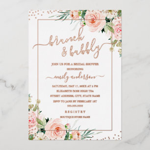 Brunch und Bubbly REAL ROSE GOLD Brautparty Folieneinladung