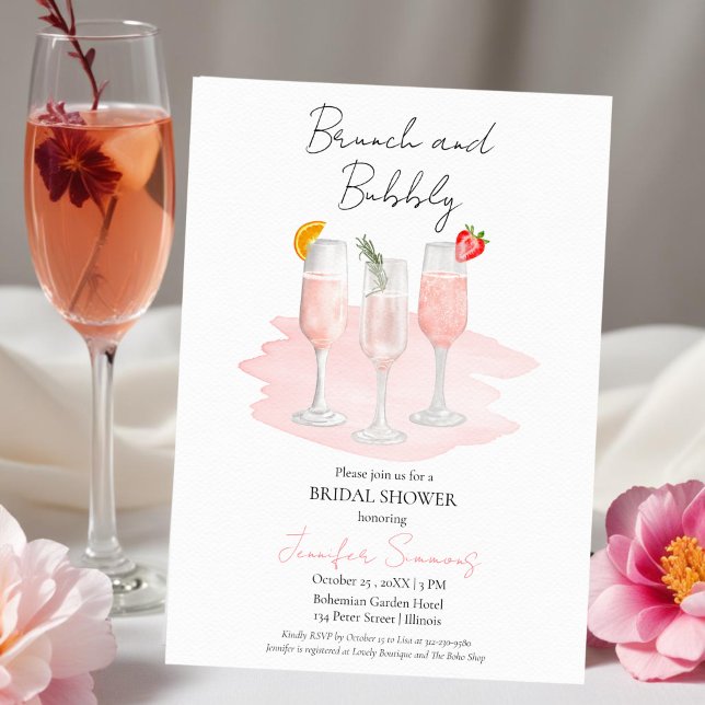 Brunch und Bubbly | Rosa Cocktails Brautparty Einladung (Von Creator hochgeladen)