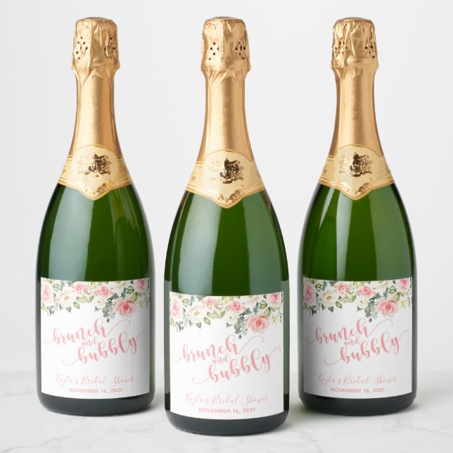 Brunch und Bubbly Sparkling Wine Label - Rosa Text (Flaschen)