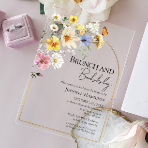 Brunch und Bubbly Wildflower Boho-Brautjungfernp Acryleinladungen