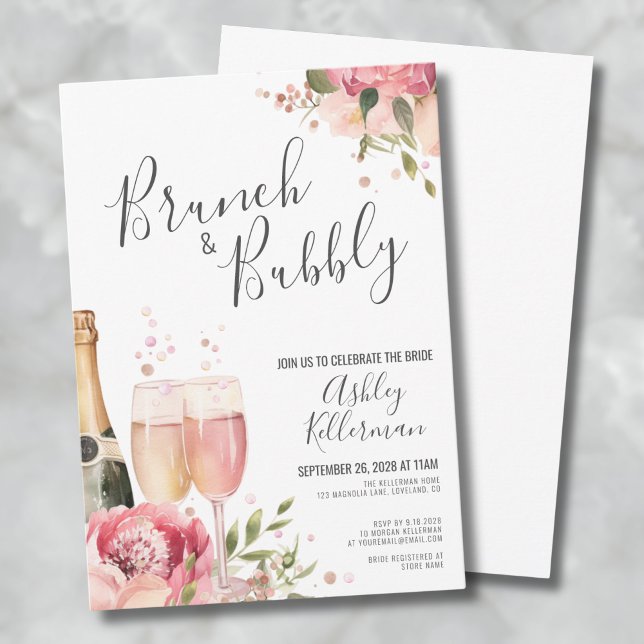 Brunch und geblasenes Brautparty Einladung (Watercolor Brunch And Bubbly Floral Bridal Shower Invitation)