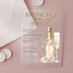 Brunch und prickelnder Champagner florale Brautpar Acryleinladungen