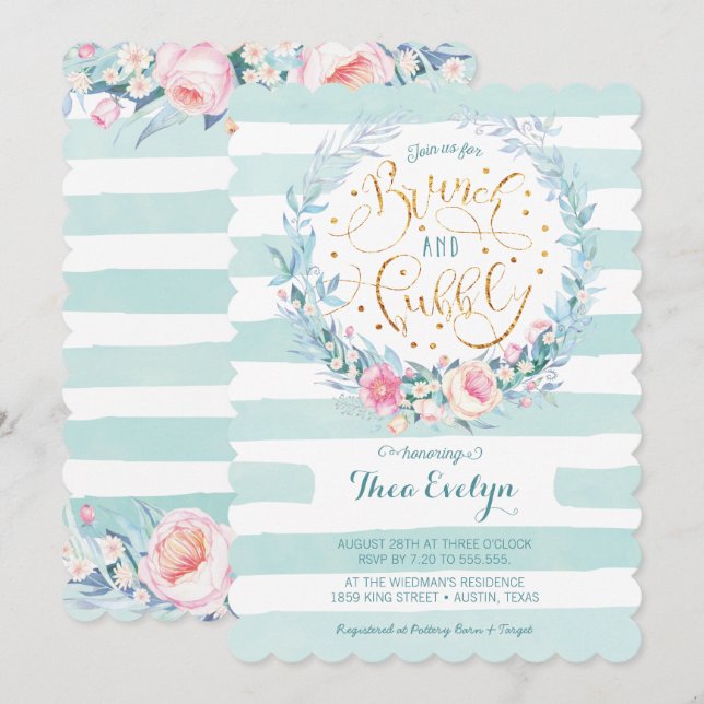 Brunch und sprudelnde BlumenBrautparty-Einladung Einladung (Vorne/Hinten)