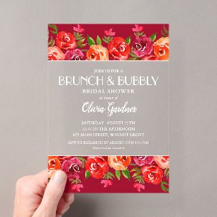 Brunch und Sprudelndes Wasserfarben-Blumen-Brautab Acryleinladungen