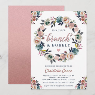 Brunch und Sprudelrosé Navy Dusty Pink Brautparty Einladung