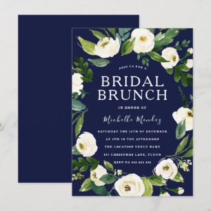Brunch von Navy & White Floral Wreath Brautparty Einladung