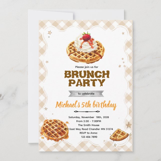 Brunch Waffles Birthday Invitation (Devant)