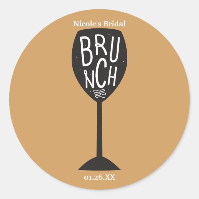 BRUNCH Weinglas Modernes, trendige Personalisierte Runder Aufkleber (Vorderseite)