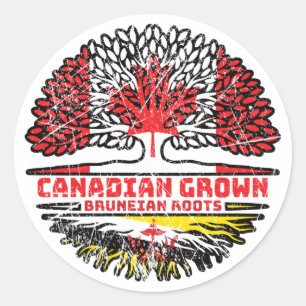 Brunei Bruneian Canadian Tree Roots Flag Runder Aufkleber