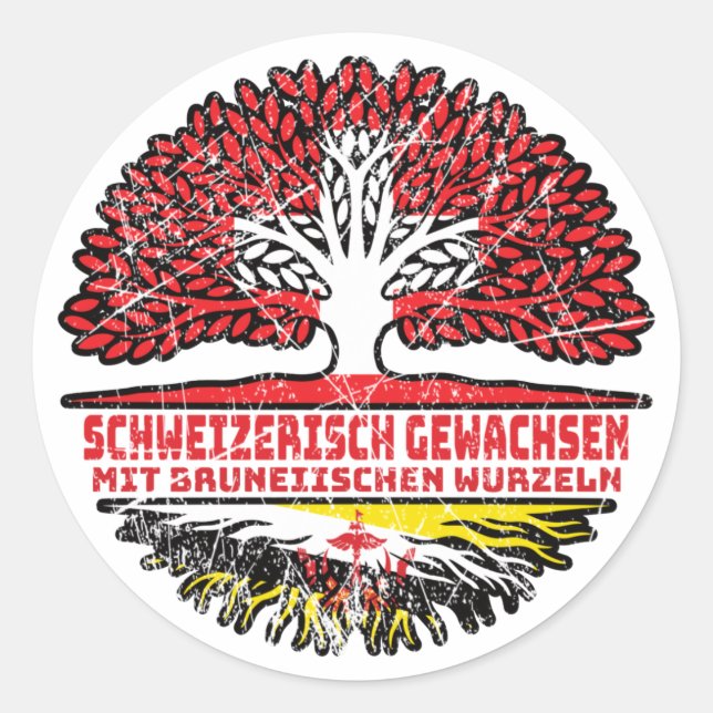 Brunei Bruneiisch Schweizer Schweiz Baum Wurzel Runder Aufkleber (Vorderseite)