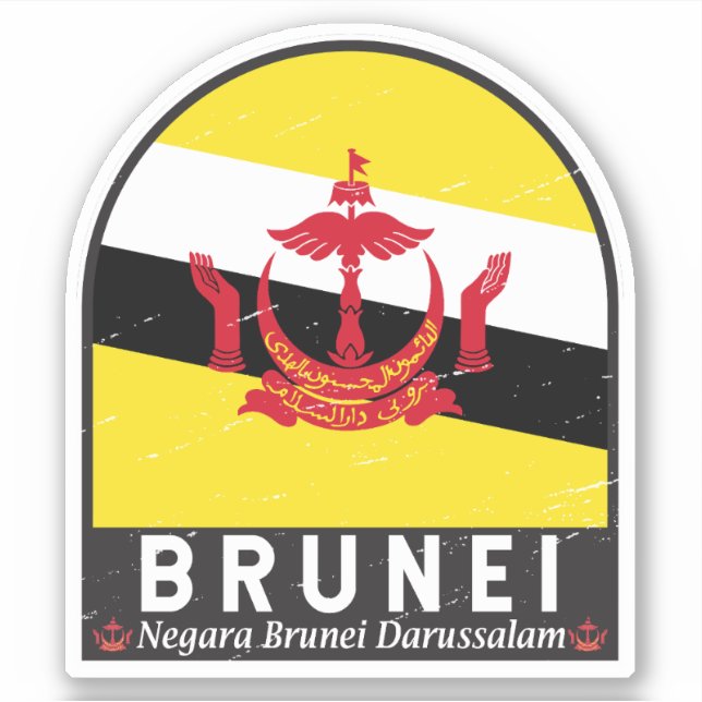 Brunei Flag Emblem gestört Vintag Aufkleber (Vorderseite)