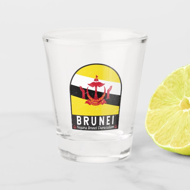 Brunei Flag Emblem gestört Vintag Schnapsglas (Vorderseite)