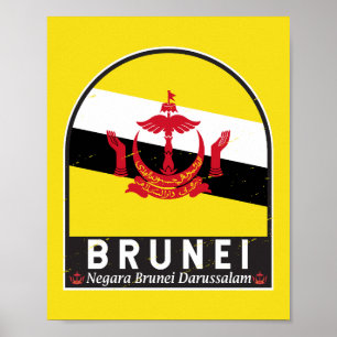 Brunei-Flaggen-Emblem Abgenutzt Vintage Poster