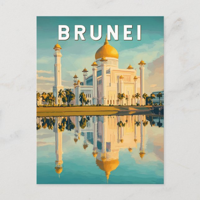 Brunei Illustration Travel Art Vintag Postkarte (Vorderseite)