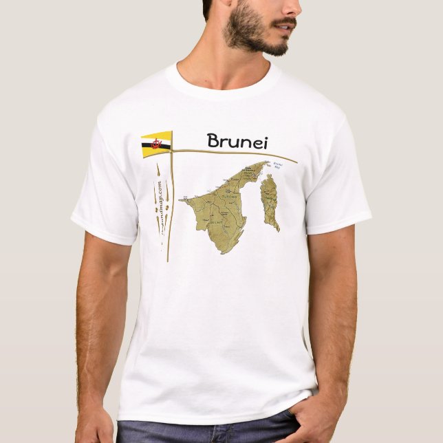 Brunei Karte + Flagge + T - Shirt (Vorderseite)