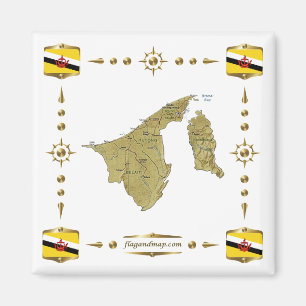 Brunei Karte + Flaggen Magnet