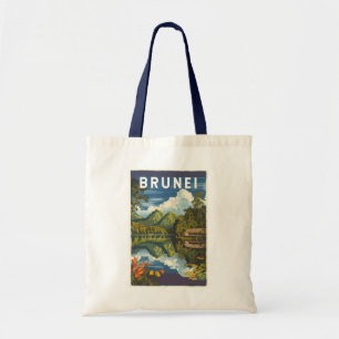 Brunei malerische Illustration Reise Kunst Vintage Tragetasche
