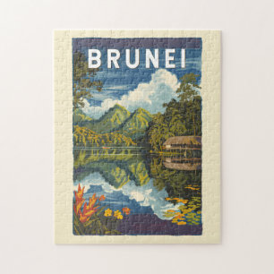 Brunei Painterly Illustration Travel Art Vintag