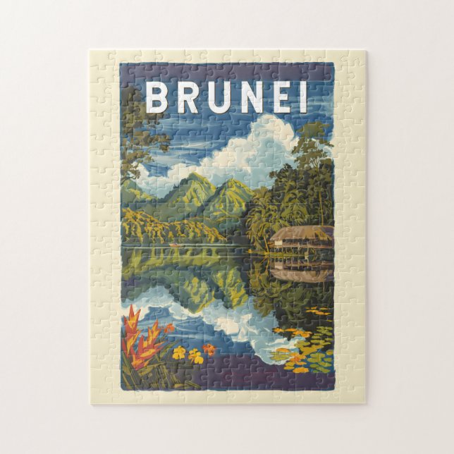 Brunei Painterly Illustration Travel Art Vintag (Vertikal)