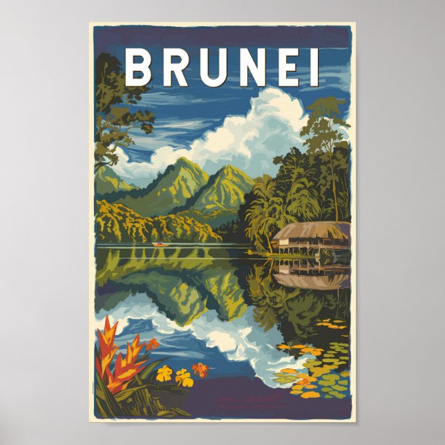 Brunei Painterly Illustration Travel Art Vintag Poster (Vorne)