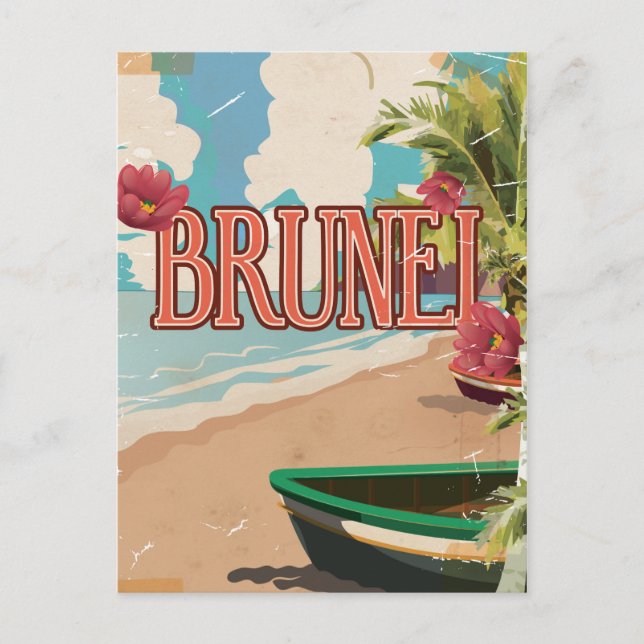 Brunei Vintage Reise Poster Kunst. Postkarte (Vorderseite)